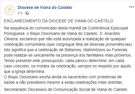 Esclarecimento da Diocese de Viana do Castelo